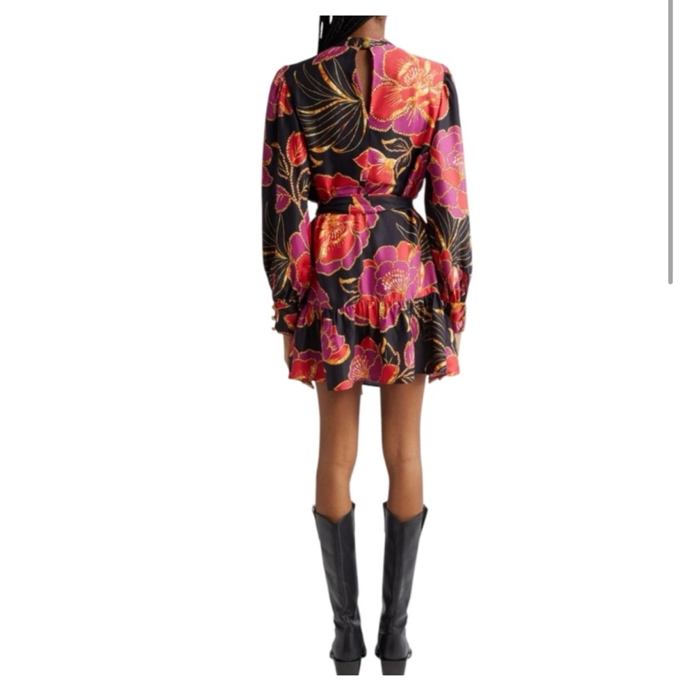 NEW FARM Rio Shiny Cheetah Floral Print Mini Dress With Belt Women's Size small - Picture 2 of 13